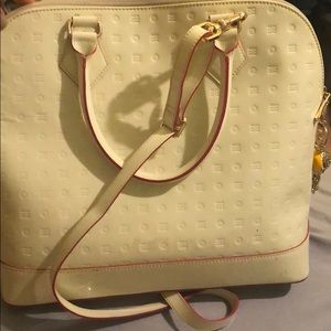 White and red detail purse